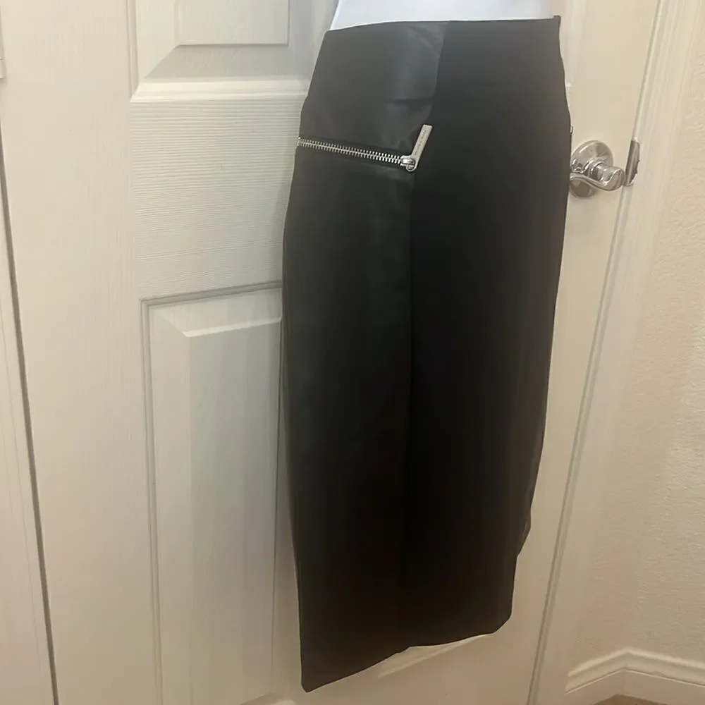 Michael Kors Skirt Size 10 Black Basics Leather Slimming Midi Silver Hardware